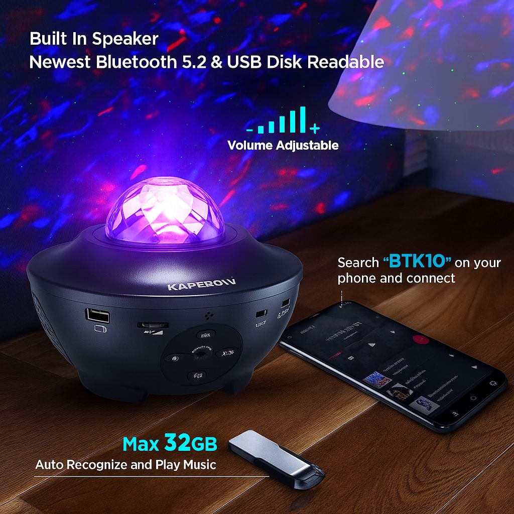 Galaxy Star Projector with Bluetooth & Remote – 10 Colors