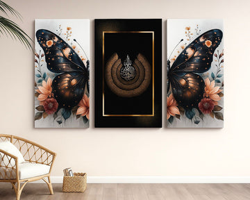 Set of 3 Ayat-ul-Kursi Wooden Frames with Elegant Butterfly Design Home Decoration